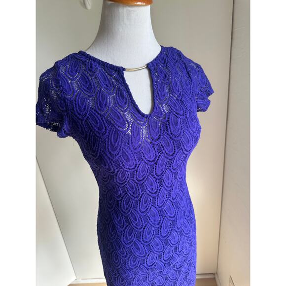 90s Bisou Bisou Womens Bodycon Dress Size Small/4 Purple Crochet Mini - Picture 4 of 9